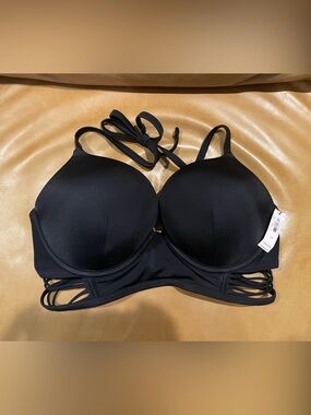 MWT Victoria's Secret Halter Bikini Top Black Underwire Push Up 34D